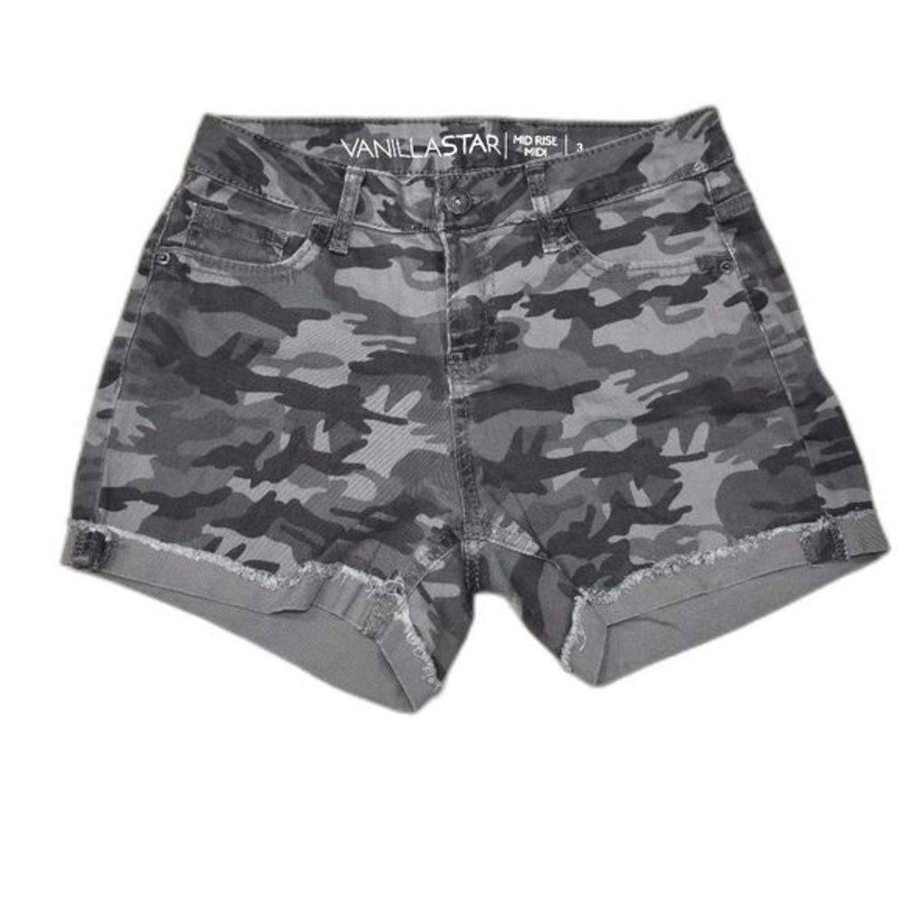 Womens Camo Shorts Size 3 Juniors Gray Midrise Cuffed Stretch